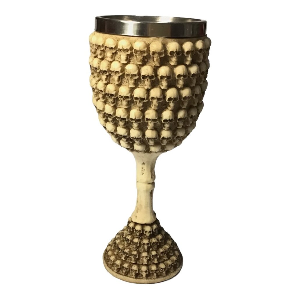 Halloween Gothic Skulls Wine Goblet Chalice Stainless Steel & Resin Bones Punk